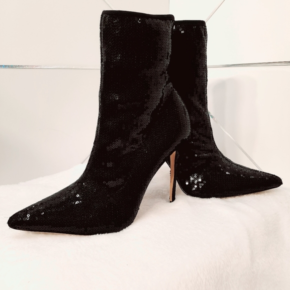 Aldo Cirelle Black Sequin Boots Size 8 US - Picture 2 of 15
